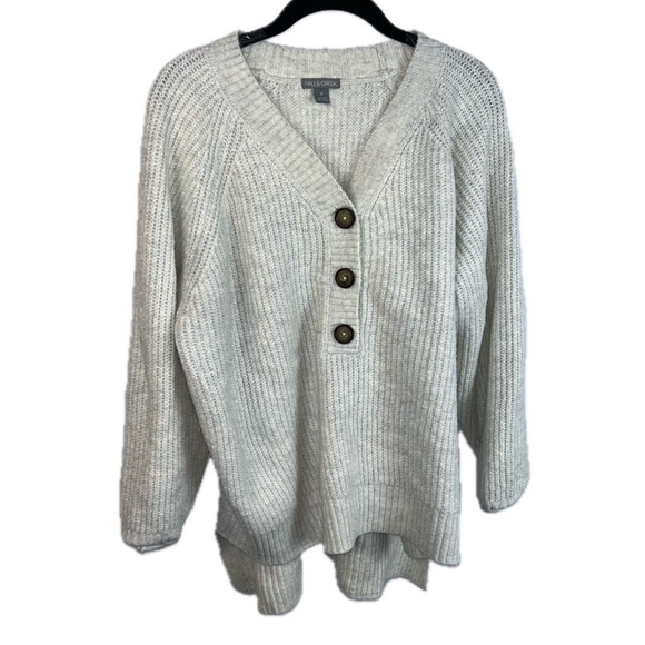 Falls Creek Sweater V-Neck Pullover Button Front Knit Long Sleeve Oversized Top - Picture 1 of 8